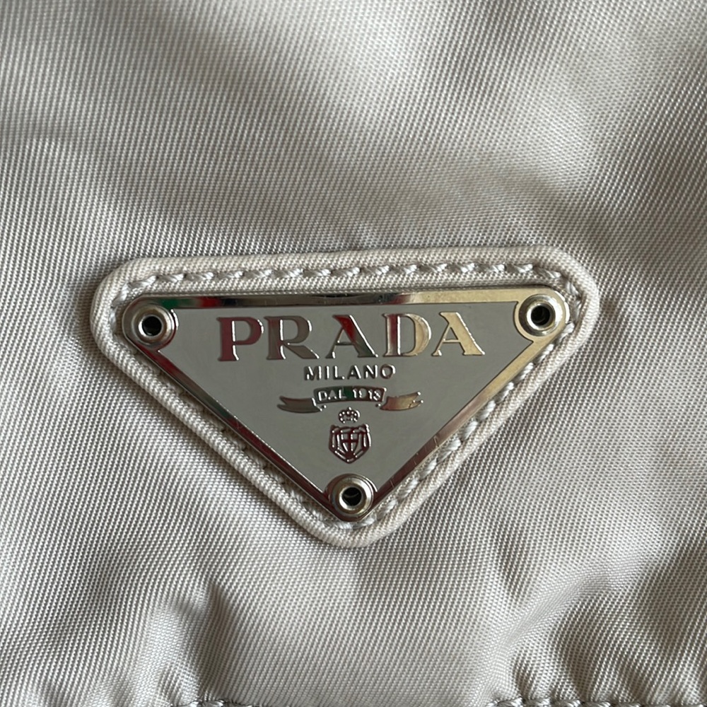 Prada small medium champagne handbag tired nylon tessuto